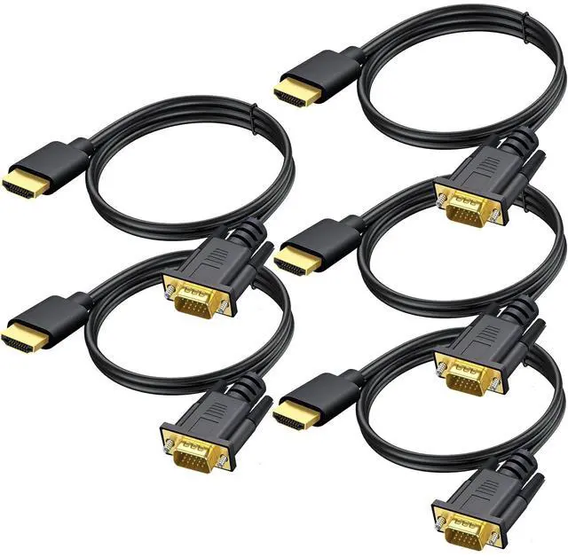 Main image of HDMI to VGA Cable 5-Pack, 3.3ft Computer HDMI to VGA Monitor Cable Adapter Male to MaleCord for Computer, Desktop, Laptop, PC, Monitor, Projector, HDTV, and More (NOT Bidirectional)
