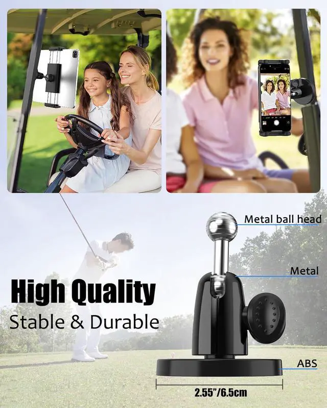Alt view image 3 of 5 - Charchendo Magnetic Tablet Phone Holder for Golf Cart Fits Club Car, ICON EV, EZGO, Yamaha, Golf Cart iPad Mount with Metal Ball Head Fits iPad Pro 12.9/Air/Mini, Galaxy Z Fold, 4.7-12.9'' Devices