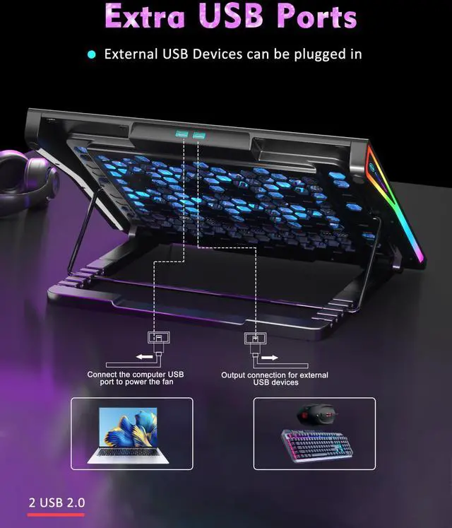 Alt view image 5 of 5 - AICHESON RGB Lights AA2 Laptop Cooler and 003 Blue Laptop Cooling Pad Set