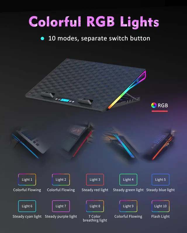 Alt view image 4 of 5 - AICHESON RGB Lights AA2 Laptop Cooler and 003 Blue Laptop Cooling Pad Set