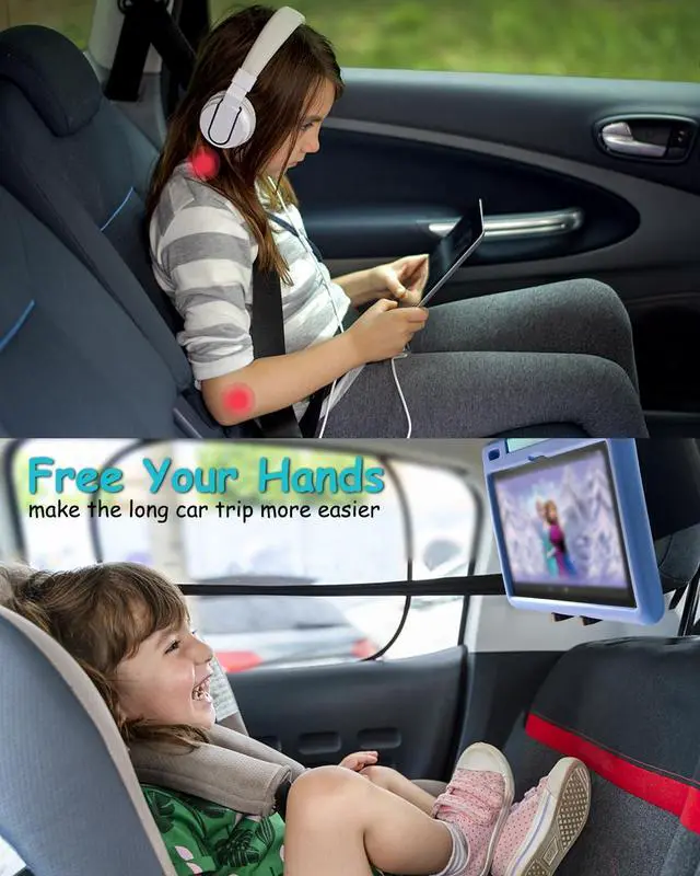 Alt view image 2 of 5 - Dosvsi Car Headrest Tablet Mount Holder, Upgraded 360° Rotation Back Seat Tablet Holder with Anti-Slip Strap, Car Seat Clamp for iPad Pro 13 12.9 Air Mini, Galaxy tab, Fire hd, iPhone, 4-13" Tablet