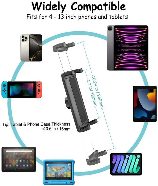 Alt view image 5 of 5 - Dosvsi Car Headrest Tablet Mount Holder, Upgraded 360° Rotation Back Seat Tablet Holder with Anti-Slip Strap, Car Seat Clamp for iPad Pro 13 12.9 Air Mini, Galaxy tab, Fire hd, iPhone, 4-13" Tablet