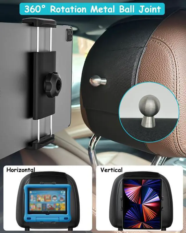 Alt view image 4 of 5 - Dosvsi Car Headrest Tablet Mount Holder, Upgraded 360° Rotation Back Seat Tablet Holder with Anti-Slip Strap, Car Seat Clamp for iPad Pro 13 12.9 Air Mini, Galaxy tab, Fire hd, iPhone, 4-13" Tablet