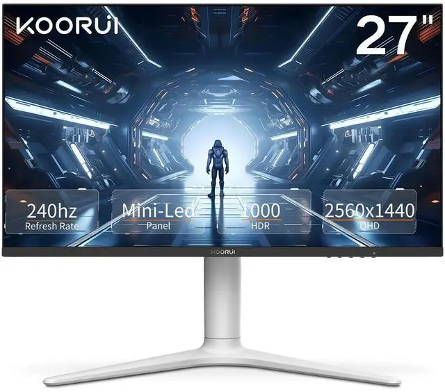 Main image of KOORUI Monitor, 27 240Hz Gaming Monitor, Mini-LED Panel- QHD (2560 x 1440) Computer Screen, 1ms, HDR 1000 Display, 100% sRGB, Height Adjustable, HDMI/DisplayPort, White/Grey, GN10