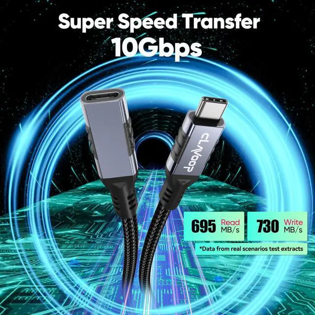 Alt view image 4 of 5 - USB C Extension Cable 20ft Long, Upgraded 4K@60Hz Monitor & 100W Charging & 10Gbps Data Transfer USB-C Extender Male to Female USBC 3.2 Gen2 Type C Cord Braided for Laptop Tablet Mobile Phone and More