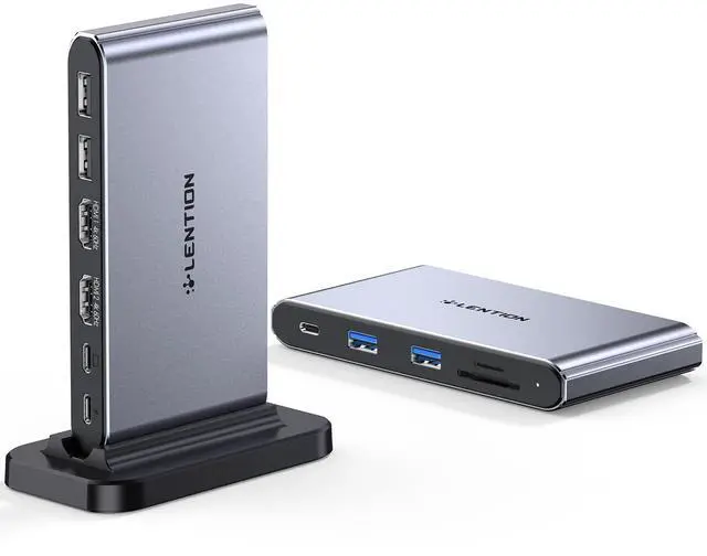 Main image of LENTION 10-in-1 Detachable USB C Laptop Docking Station with Dual 4K@60Hz HDMI, PD Charging, USB C, USB-A, SD/Micro Card Readers, 3.3ft Host Cable for Mac, MacBook, Windows use (D62
