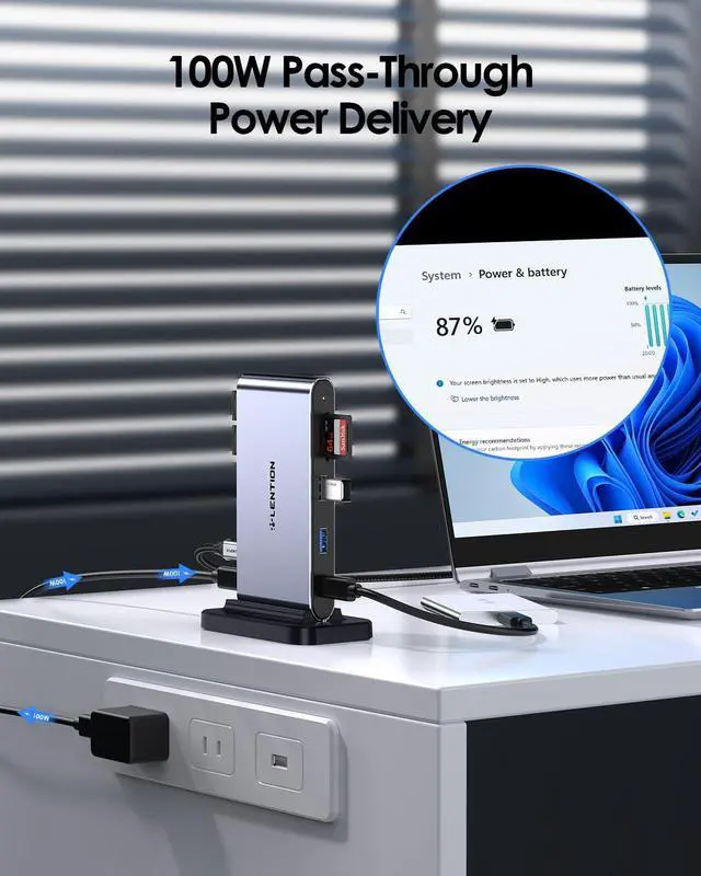 Alt view image 4 of 5 - LENTION 10-in-1 Detachable USB C Laptop Docking Station with Dual 4K@60Hz HDMI, PD Charging, USB C, USB-A, SD/Micro Card Readers, 3.3ft Host Cable for Mac, MacBook, Windows use (D62