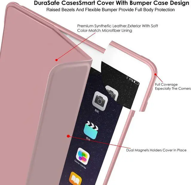 Alt view image 5 of 5 - DuraSafe Cases for iPad 4th iPad 3rd iPad 2nd Gen - 9.7 Inch [iPad 4 3 2 Gen Old Model ] A1396 A1416 A1430 A1403 A1458 A1459 A1460 A1395 A1397 Full Body Soft Back Cover Wake/Sleep Feature - Rose Gold
