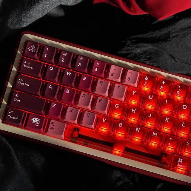 Alt view image 2 of 5 - Crystal Clear keycaps+PBT Keycaps, Red Gradient Transparent Keycaps, Custom Cherry Profile Keycap, Shine Through Keyboard KeyCaps for 100% 75% 65% 60% Mx Switches Mechanical Keyboard (156 Keys)