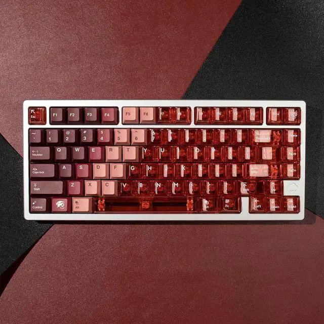 Alt view image 3 of 5 - Crystal Clear keycaps+PBT Keycaps, Red Gradient Transparent Keycaps, Custom Cherry Profile Keycap, Shine Through Keyboard KeyCaps for 100% 75% 65% 60% Mx Switches Mechanical Keyboard (156 Keys)