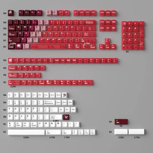 Alt view image 5 of 5 - Crystal Clear keycaps+PBT Keycaps, Red Gradient Transparent Keycaps, Custom Cherry Profile Keycap, Shine Through Keyboard KeyCaps for 100% 75% 65% 60% Mx Switches Mechanical Keyboard (156 Keys)