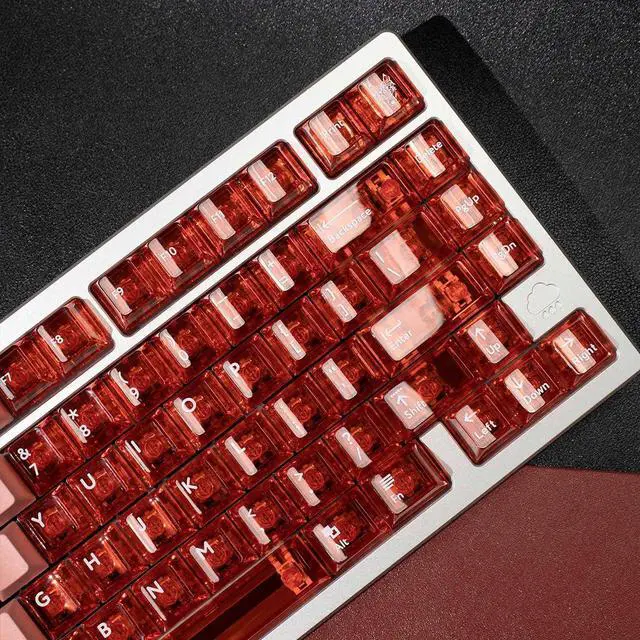 Alt view image 4 of 5 - Crystal Clear keycaps+PBT Keycaps, Red Gradient Transparent Keycaps, Custom Cherry Profile Keycap, Shine Through Keyboard KeyCaps for 100% 75% 65% 60% Mx Switches Mechanical Keyboard (156 Keys)