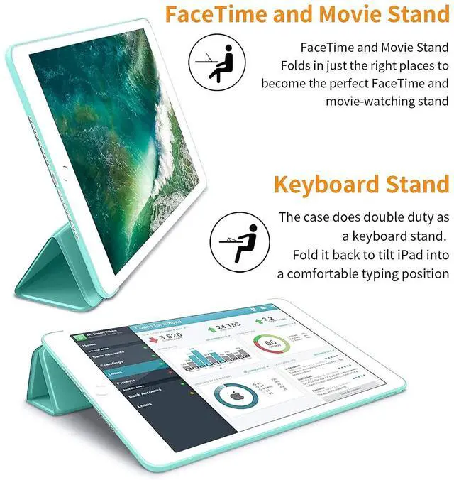 Alt view image 5 of 5 - DuraSafe Cases for iPad 10.5 Inch Air 3rd Gen [ PRO 10.5 Air 3 ] 2017/2019 A1701 A2152 A2123 MUUL2LL/A MUUK2LL/A MUUJ2LL/A MQDX2LL/A Smart Auto Sleep/Wake with Honeycomb TPU Back Cover - Aqua