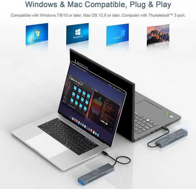 Alt view image 4 of 5 - WAVLINK NVMe Enclosure for PCIe 2280 SSD, Thunderbolt 3 40Gbps to M/B+M Key M.2 Enclosure, Compatible with Thunderbolt 4/3/USB 4, NVMe SSD Enclosure with High Performance Heatsink, up to 4TB