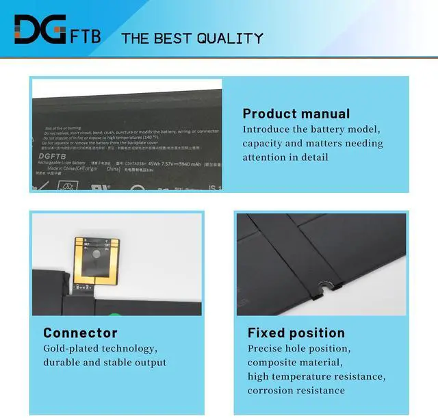 Alt view image 2 of 5 - G3HTA038H DYNM02 Battery Replacement for Microsoft Surface Pro 5th (Model 1796, 2017) / Surface Pro 6(Model 1807/1809/1796, 2018) 12.3" 2-in-1 Core i5 i7 m3 FJU-00001 FKJ/FKG-00001 7.57V 45Wh/5940mAh