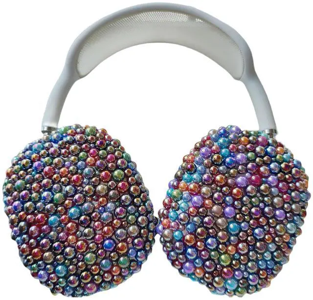 Main image of Case Cover for AirPods Max Pearls, Sparkling Honeybean Cases for Women, Soft Transparent Cover Install for Apple AirPods Max (Dark Metal Pearl Handmade)