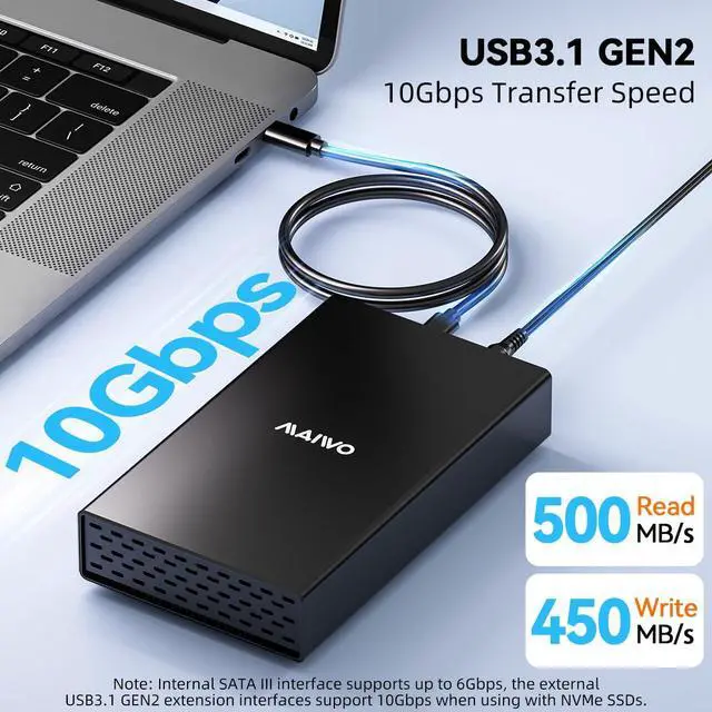 Alt view image 3 of 5 - MAIWO USB C Hard Drive Enclosure for 2.5 3.5 Inch SATA SSD HDD with Laptop Dpcking Station USB Hubs Extension, USB-A 3.0, USB-C 3.1, SD/TF Card, HDTV, Gigabit Ethernet, Aluminium Alloy Case