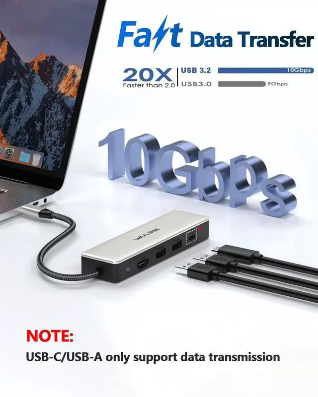 Alt view image 4 of 5 - USB C Hub 2.5G Ethernet, WAVLINK 10Gbps USB C 3.2 Hub with 100W Power Delivery, 4K@120Hz HDMI 2.1, 3*USB3.2 Gen 2, 2.5G RJ45 Ports, Fit for MacBook Pro/Air iPad Dell HP Lenovo Asus Acer