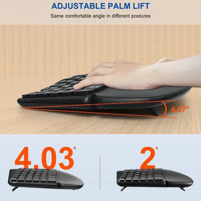 Alt view image 5 of 5 - Ergonomic Wireless Keyboard and Mouse, MK835 Ergo Bluetooth/2.4G Split Design Keyboard Mouse Combo with Cushioned Palm Rest, Multi-Device, Wave Keys, Rechargeable, for Windows/Mac/Android