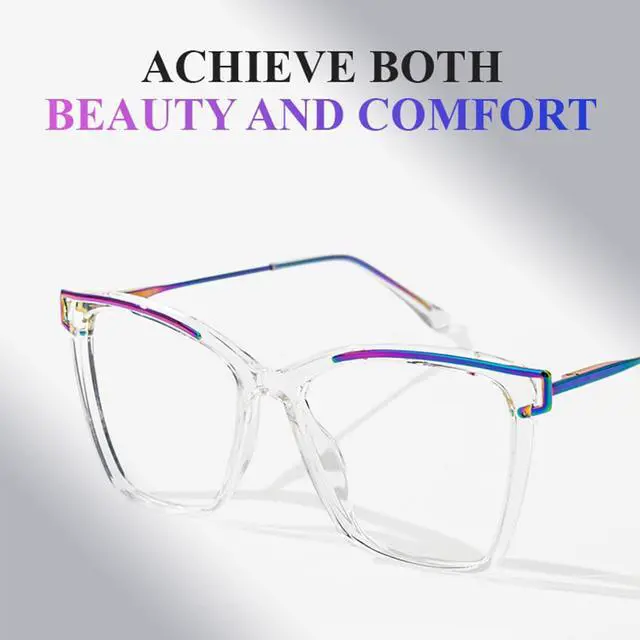Alt view image 4 of 5 - Zeelool Blue Light Blocking Glasses, Cat Eye Frame Glasses for Women Eyeglasses with Clear Lens Anti Eyestrain & UV from Computer/TV/Phone ZJGX999416-10B Crystal