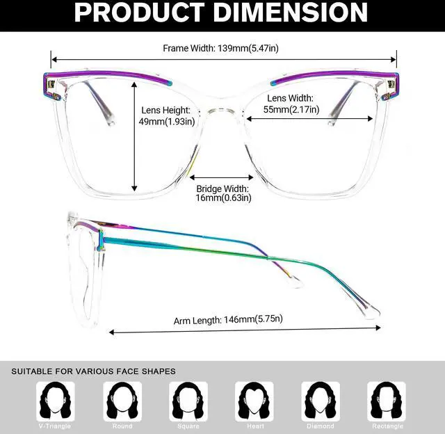 Alt view image 5 of 5 - Zeelool Blue Light Blocking Glasses, Cat Eye Frame Glasses for Women Eyeglasses with Clear Lens Anti Eyestrain & UV from Computer/TV/Phone ZJGX999416-10B Crystal