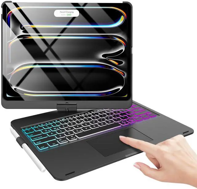 Main image of Keyboard Case for iPad Pro 13-inch (M4, 2024), Trackpad, 360° Rotatable, Bluetooth Keyboard Cover, 7 Colors Backlit with Pencil Holder for iPad Pro 13 (SM-A2925/A2926/A3007), Auto Sleep/Wake, Black