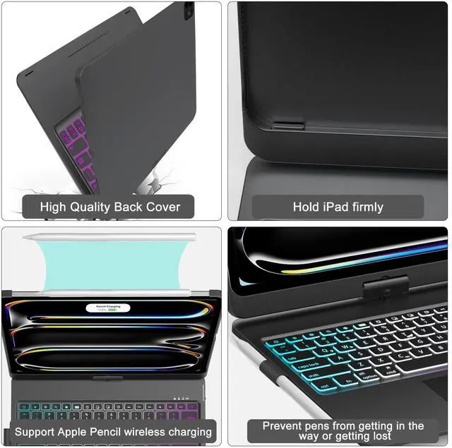 Alt view image 5 of 5 - Keyboard Case for iPad Pro 13-inch (M4, 2024), Trackpad, 360° Rotatable, Bluetooth Keyboard Cover, 7 Colors Backlit with Pencil Holder for iPad Pro 13 (SM-A2925/A2926/A3007), Auto Sleep/Wake, Black