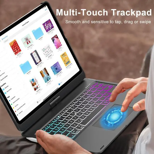 Alt view image 4 of 5 - Keyboard Case for iPad Pro 13-inch (M4, 2024), Trackpad, 360° Rotatable, Bluetooth Keyboard Cover, 7 Colors Backlit with Pencil Holder for iPad Pro 13 (SM-A2925/A2926/A3007), Auto Sleep/Wake, Black
