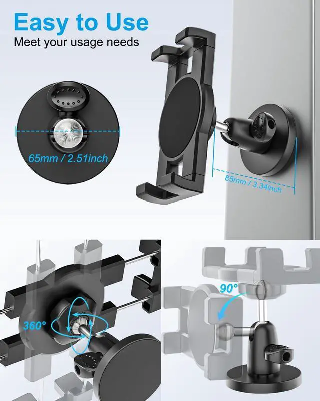 Alt view image 4 of 5 - Magnetic Tablet Holder Mount for Metal Plate Surface, Fridge, Gym, whiteboard, Refrigerator, Golf Cart, Boat, 360° Rotatable Joint, 65mm Magnet Base for 4-13" iPad Pro/Air/Mini, iPhone, Galaxy, Fire