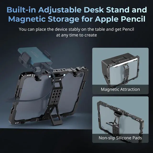Alt view image 4 of 5 - SMALLRIG Cage for iPad mini 6 / A17 Pro, Metal Tripod Mount Adapter for iPad with 1/4"-20, 3/8"-16 Holes, Cold Shoe Mount, 8.3'' Tablet Clamp Monitor with Sun Hood-MD5058