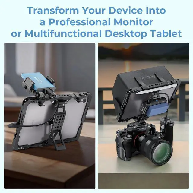 Alt view image 5 of 5 - SMALLRIG Cage for iPad mini 6 / A17 Pro, Metal Tripod Mount Adapter for iPad with 1/4"-20, 3/8"-16 Holes, Cold Shoe Mount, 8.3'' Tablet Clamp Monitor with Sun Hood-MD5058