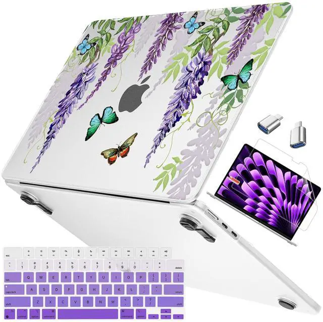 Main image of Mektron Case Compatible with MacBook Air 15.3 inch Printed Cover 2024/2023 M3 A3114 M2 A2941, [Same as Bare MacBook] Protective Hard Shell with Fold Kickstand, Tropical Flowers