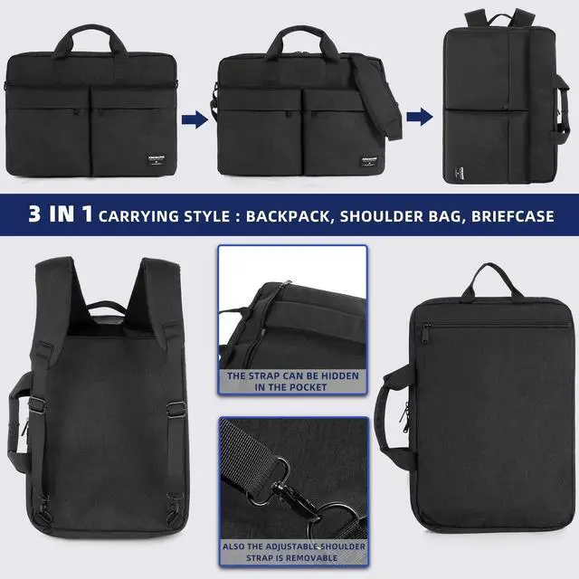 Alt view image 3 of 5 - KINGSLONG 17 17.3 Inch Convertible Laptop Backpack,Laptop Messenger Bag Briefcase Handbag with Shoulder Strap for Men Women, Black