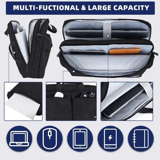 Alt view image 5 of 5 - KINGSLONG 17 17.3 Inch Convertible Laptop Backpack,Laptop Messenger Bag Briefcase Handbag with Shoulder Strap for Men Women, Black