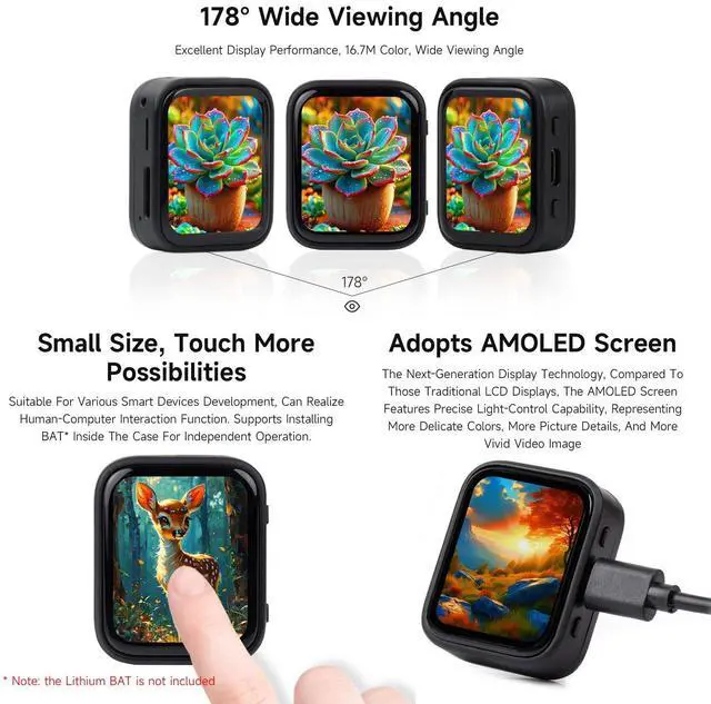Alt view image 5 of 5 - Waveshare ESP32-S3 1.8inch AMOLED Touch Display, Embedded with SH8601 Display Driver and FT3168 Capacitive Touch Chip, ESP32 with Display,32-bit LX7 Dual-core Processor, 368×448 Pixels