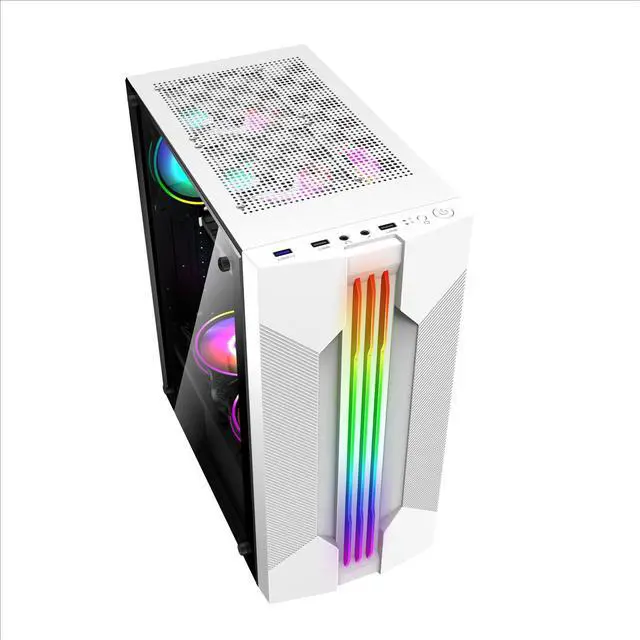 Alt view image 2 of 5 - Computer Case Gaming PC Chassis Micro-ATX Tower Adjustable I/O & Fully Ventilated Airflow Tempered Glass Medium Upright High Airflow 240 Water Cooling Support White Without ARGB Fan