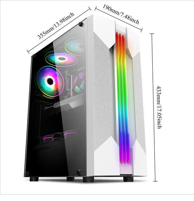Alt view image 4 of 5 - Computer Case Gaming PC Chassis Micro-ATX Tower Adjustable I/O & Fully Ventilated Airflow Tempered Glass Medium Upright High Airflow 240 Water Cooling Support White Without ARGB Fan