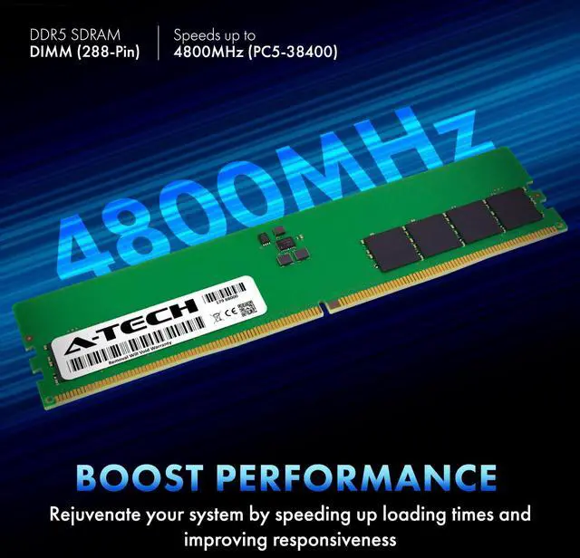 Alt view image 2 of 5 - A-Tech 32GB Kit (2x16GB) DDR5 4800MHz PC5-38400 CL40 UDIMM 1.1V Non-ECC Unbuffered DIMM 288-Pin Desktop PC/Computer RAM Memory Upgrade Modules