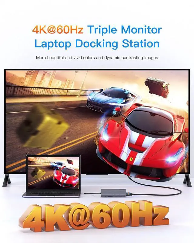 Alt view image 3 of 5 - Docking Station Triple Monitors, 13 in 1 USB C Dock with Dual 4k@60HZ HDMI, DisplayPort,100W PD, 3 USB 3.2 Ports, Ethernet, SD TF Card Reader, Audio, USB C Data Port for MacBook/Dell/HP/Lenovo Laptop