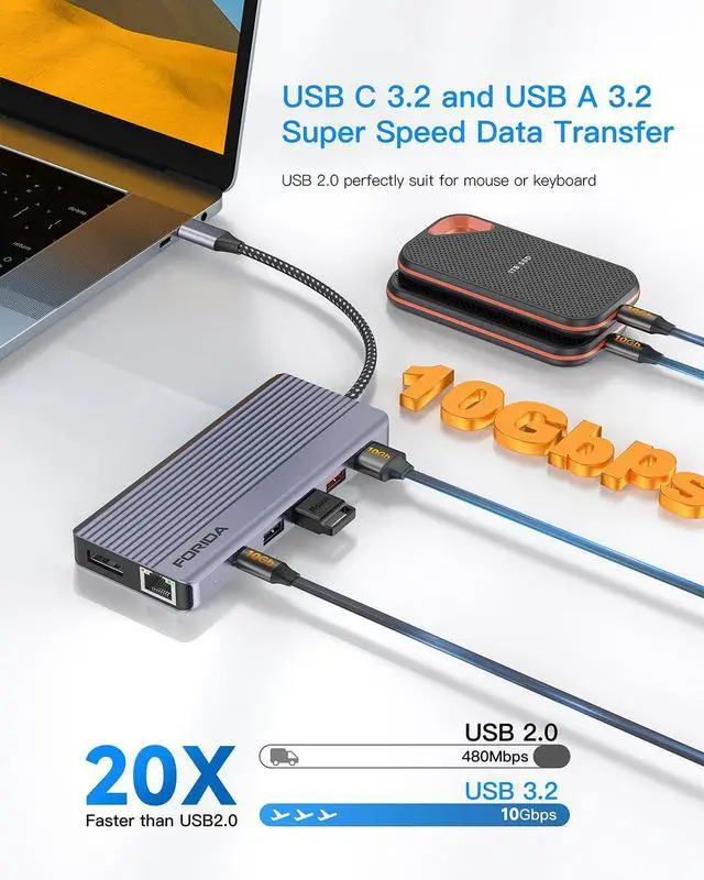 Alt view image 5 of 5 - Docking Station Triple Monitors, 13 in 1 USB C Dock with Dual 4k@60HZ HDMI, DisplayPort,100W PD, 3 USB 3.2 Ports, Ethernet, SD TF Card Reader, Audio, USB C Data Port for MacBook/Dell/HP/Lenovo Laptop