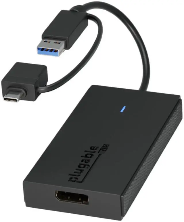 Main image of Plugable USB to DisplayPort Adapter. Connect one or More to Any Mac or Windows System to add Extra displays up to 1920x1080 60hz. USB C and A