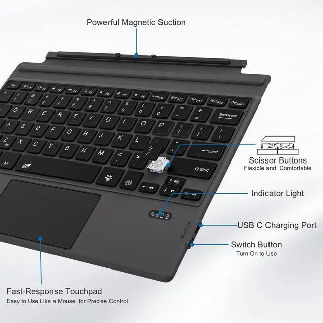 Alt view image 3 of 5 - Surface Pro 7 Keyboard for Microsoft Surface Pro 7/7+/6/5/4/3, Ultra-Slim Bluetooth Type Cover For Surface Pro with 7 Colors Backlit, Touchpad, Surface Pro 4 Keyboard,Magnetic Detachable,Rechargeable