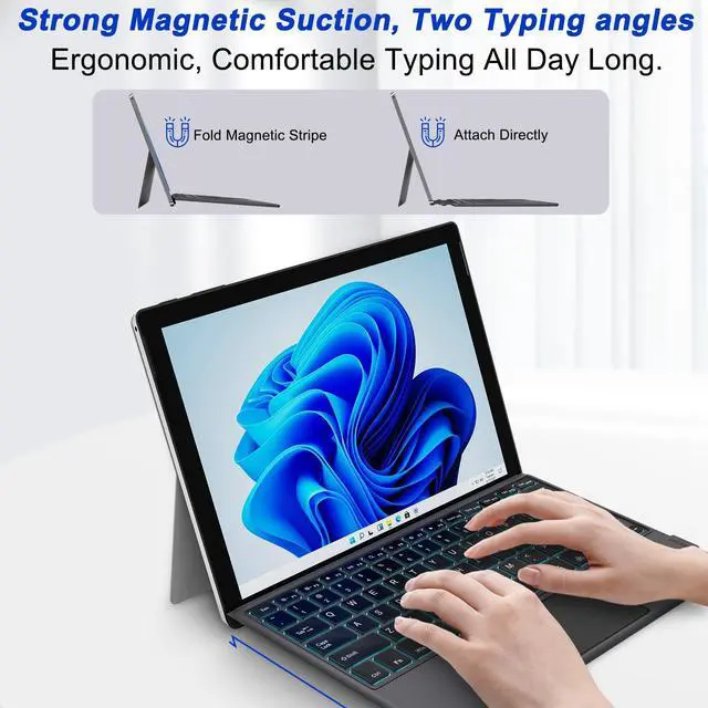 Alt view image 5 of 5 - Surface Pro 7 Keyboard for Microsoft Surface Pro 7/7+/6/5/4/3, Ultra-Slim Bluetooth Type Cover For Surface Pro with 7 Colors Backlit, Touchpad, Surface Pro 4 Keyboard,Magnetic Detachable,Rechargeable