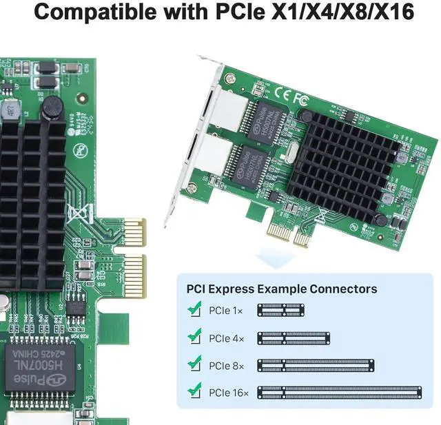 Alt view image 3 of 4 - 10Gtek 10/100/1000Mbps Gigabit Ethernet Converged Network Adapter (NIC) with Intel 82576 Chip, PCI Express Network Card, Dual RJ45 Copper Ports, PCI Express 2.0 X1, Compare to Intel E1G42ET,2-Pack
