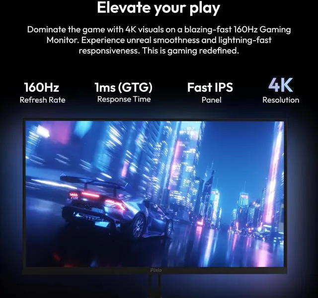 Alt view image 2 of 5 - Pixio PX27U Wave 27 inch 160Hz Refresh Rate 4K 3840x2160p Resolution Fast IPS Panel 1ms GTG Response Time 4K Gaming Monitor with Adaptive Sync