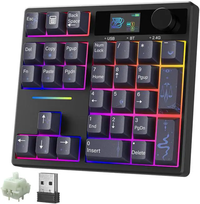 Main image of BOYI TD31Pro Mechanical Number Pad,Bluetooth5.0/2.4G/Type-C Wireless Numeric Keypad,RGB HotSwap Numpad with Screen&Knob,PBT Keycaps Rechargeable Gasket Number keypad for PC Desktop(Black-Star Moon)