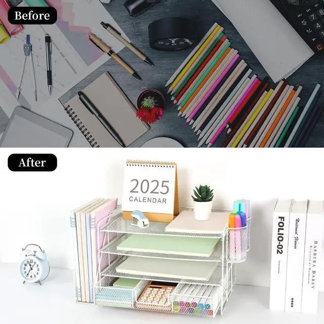 Alt view image 2 of 5 - gianotter 4-Tier Paper Letter Tray + Monitor Stand with Storage (White)