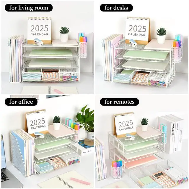 Alt view image 3 of 5 - gianotter 4-Tier Paper Letter Tray + Monitor Stand with Storage (White)