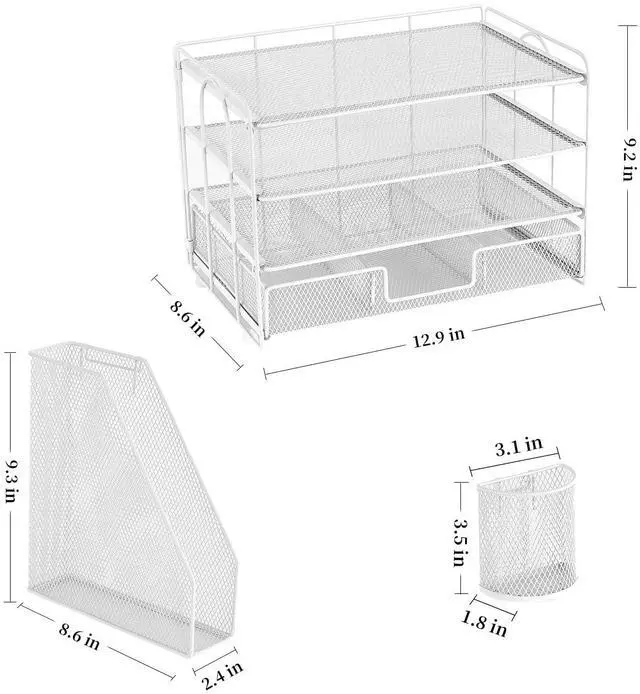 Alt view image 4 of 5 - gianotter 4-Tier Paper Letter Tray + Monitor Stand with Storage (White)
