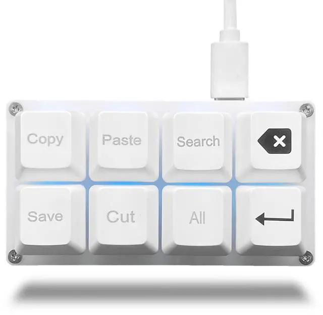 Main image of BTXETUEL Copy Paste Search Backspace Save Cut All Enter 8-Key Keyboard SayoDevice One Handed OSU Keypad Programmable Mechanical Shortcut Macro Keyboard for Working and Gaming (White)